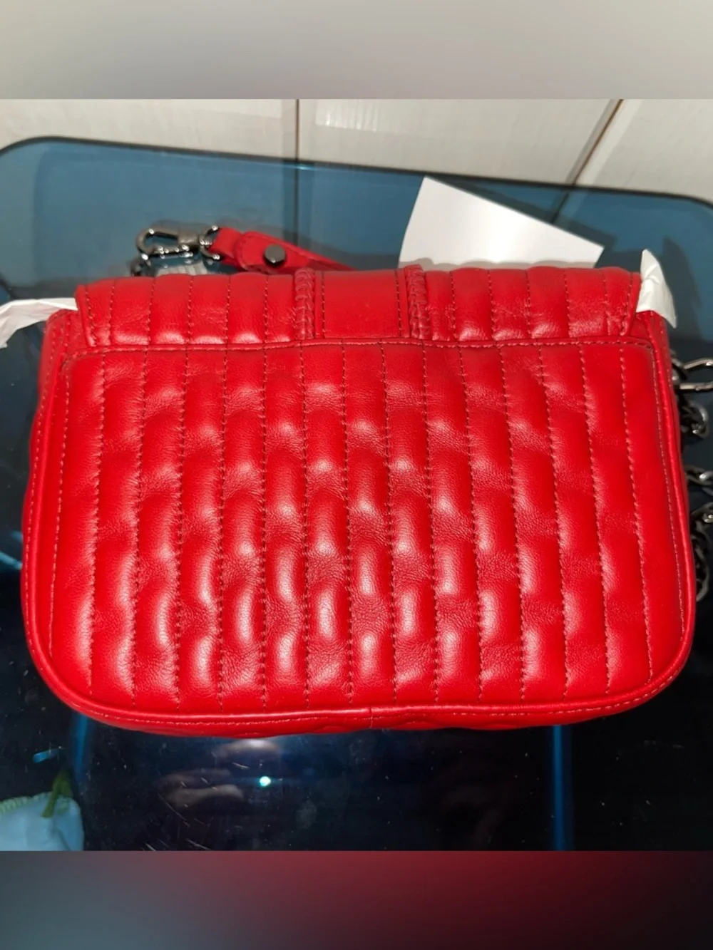 Longchamp Amazone Leather Quilted Chain Strap Shoulder Crossbody Bag in Red NWT - Picture 3 of 7